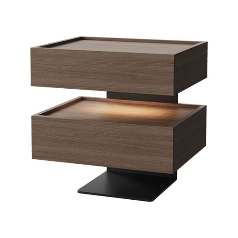 Modern Walnut/Khaki Open Storage Nightstand with Lighting