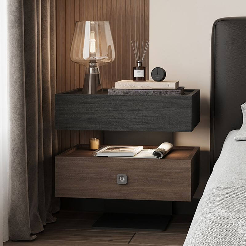 Modern Walnut/Khaki Open Storage Nightstand with Lighting Main Product Image メイン画像