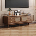 Modern Walnut TV Stand with Drawers, Cabinets & Cable Management