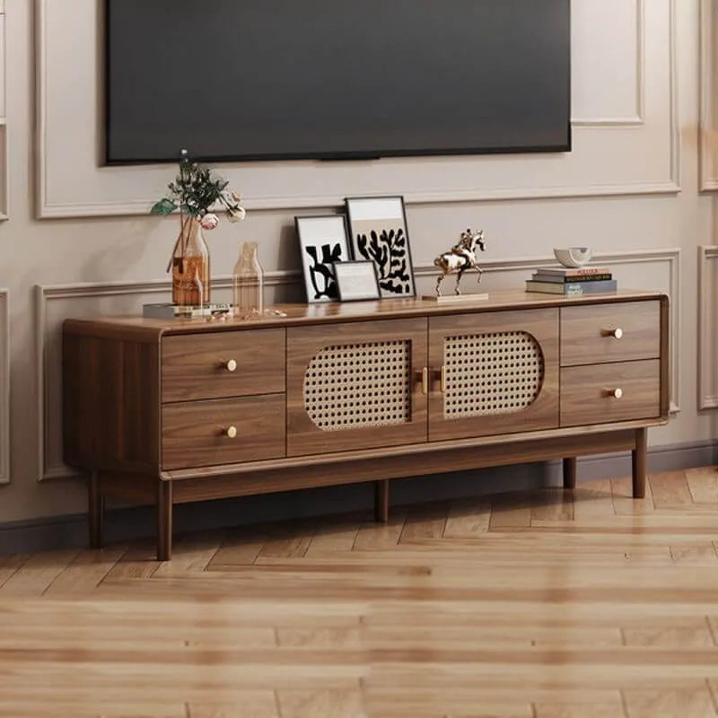 Modern Walnut TV Stand with Drawers, Cabinets & Cable Management