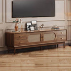 Modern Walnut TV Stand with Drawers, Cabinets & Cable Management