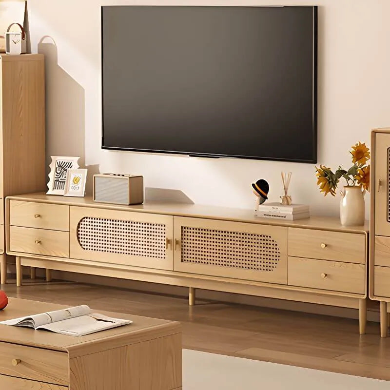 Modern Walnut TV Stand with Drawers, Cabinets & Cable Management Secondary image