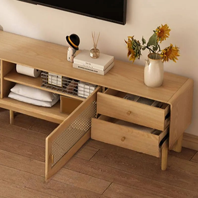 Modern Walnut TV Stand with Drawers, Cabinets & Cable Management
