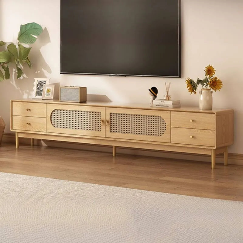 Modern Walnut TV Stand with Drawers, Cabinets & Cable Management