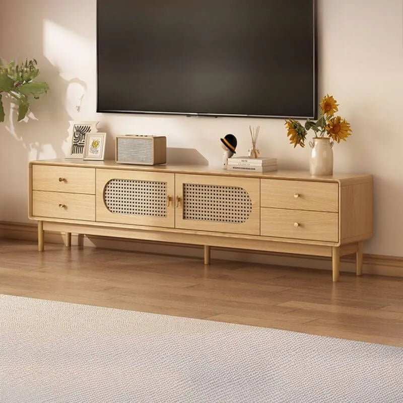 Modern Walnut TV Stand with Drawers, Cabinets & Cable Management