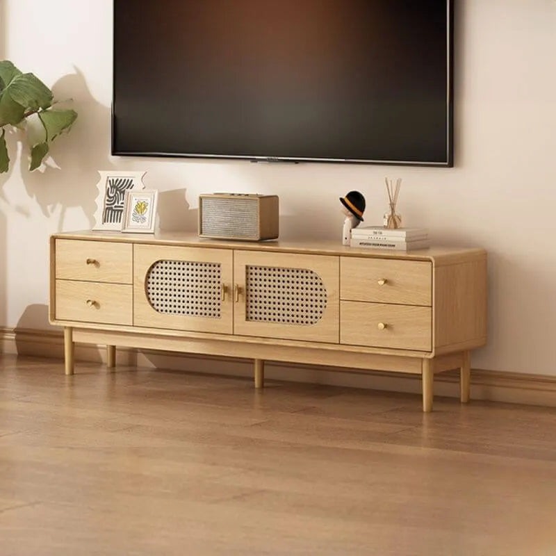 Modern Walnut TV Stand with Drawers, Cabinets & Cable Management