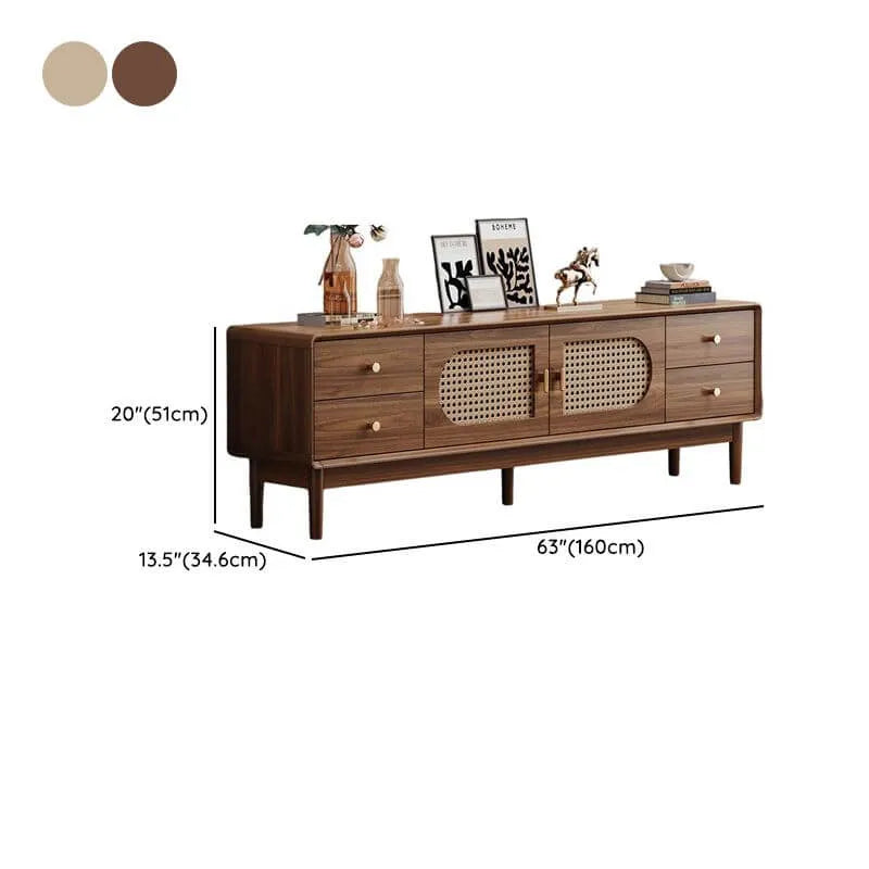 Modern Walnut TV Stand with Drawers, Cabinets & Cable Management Dimensions
