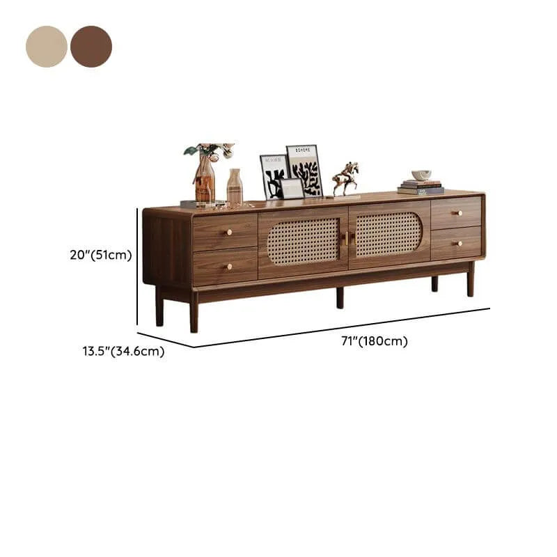 Modern Walnut TV Stand with Drawers, Cabinets & Cable Management Dimensions