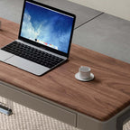 Modern Walnut Veneer Writing Desk With Leather Drawers