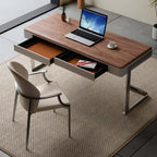 Modern Walnut Veneer Writing Desk With Leather Drawers