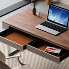 Modern Walnut Veneer Writing Desk With Leather Drawers