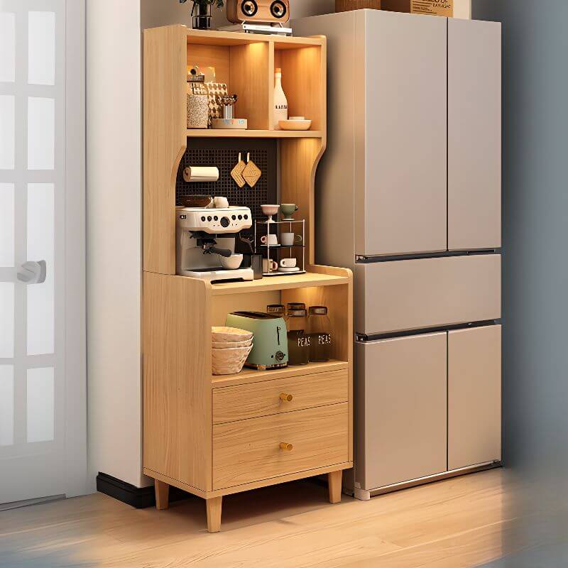 Modern Walnut Wood Kitchen Storage Cabinet with Open Shelving