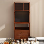 Modern Walnut Wood Kitchen Storage Cabinet with Open Shelving