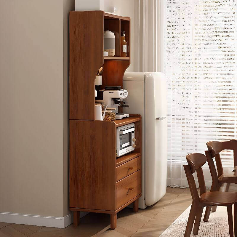 Modern Walnut Wood Kitchen Storage Cabinet with Open Shelving Image secondaire du produit