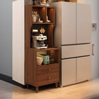 Modern Walnut Wood Kitchen Storage Cabinet with Open Shelving