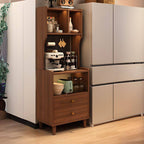 Modern Walnut Wood Kitchen Storage Cabinet with Open Shelving
