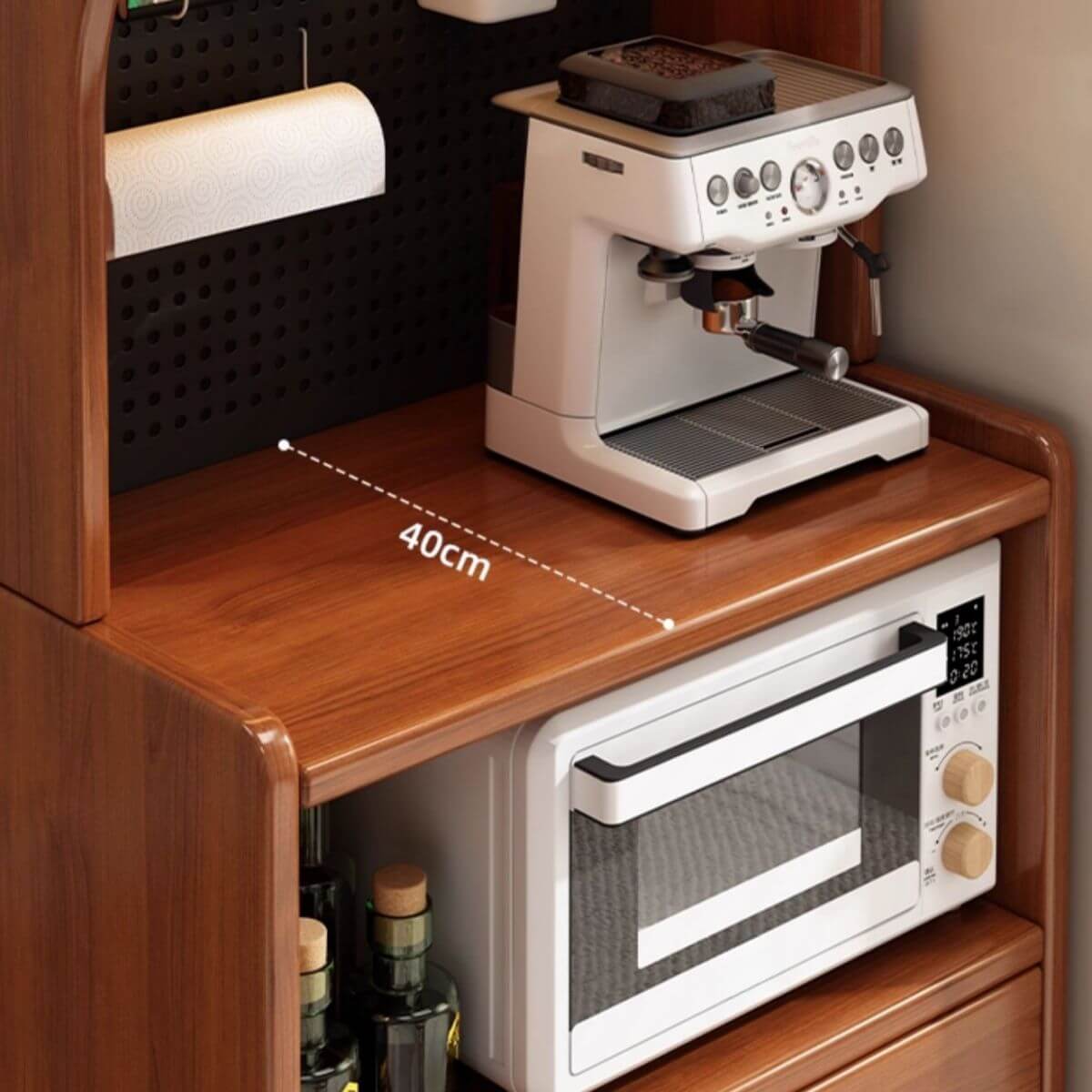 Modern Walnut Wood Kitchen Storage Cabinet with Open Shelving