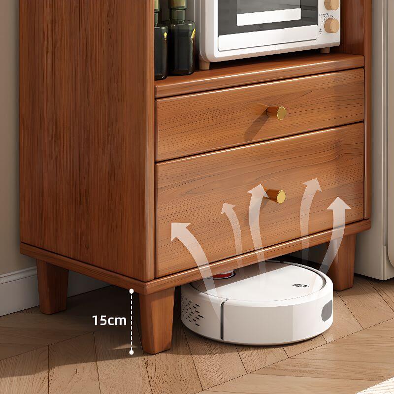 Modern Walnut Wood Kitchen Storage Cabinet with Open Shelving