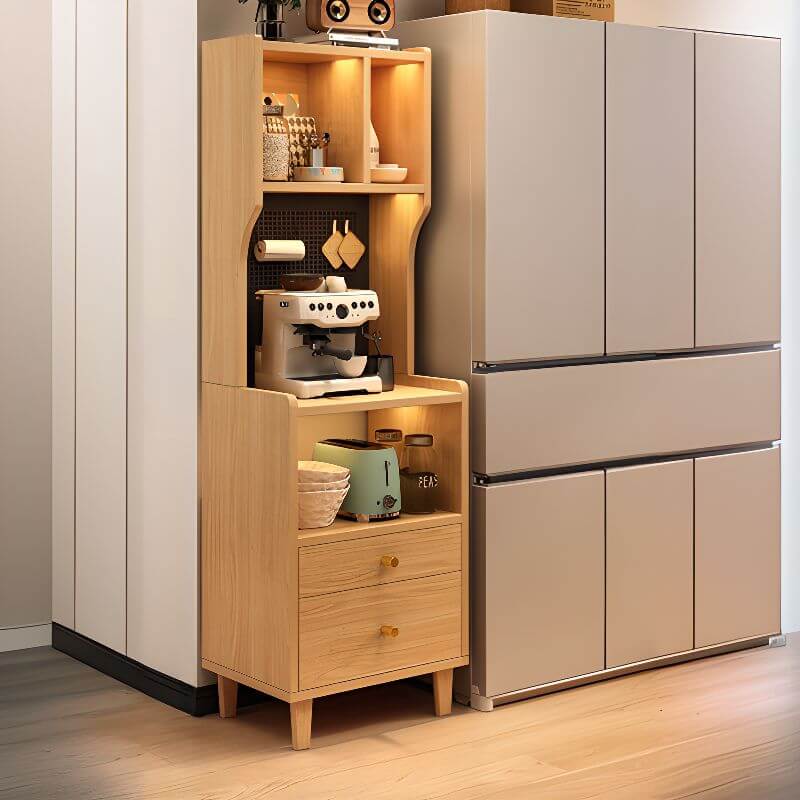 Modern Walnut Wood Kitchen Storage Cabinet with Open Shelving
