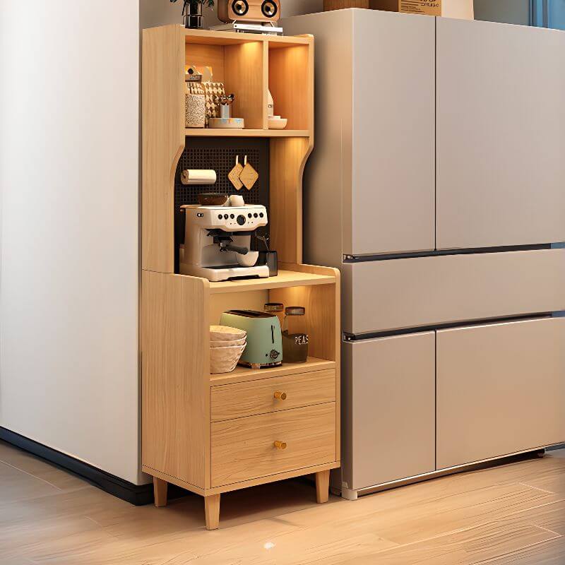 Modern Walnut Wood Kitchen Storage Cabinet with Open Shelving