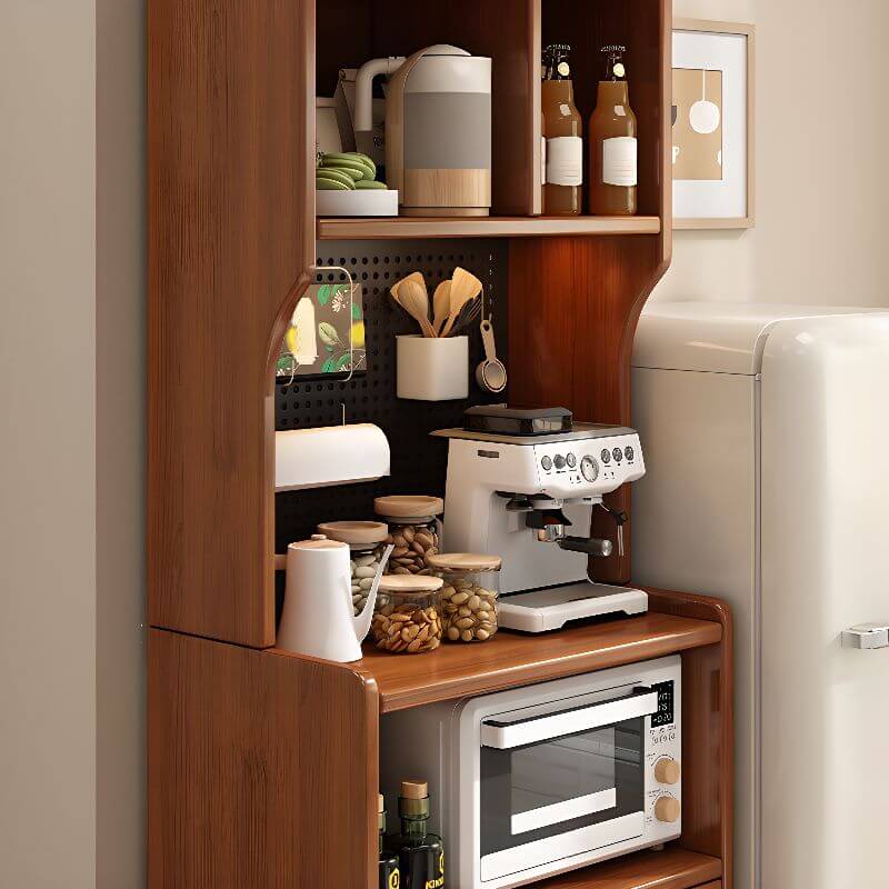 Modern Walnut Wood Kitchen Storage Cabinet with Open Shelving