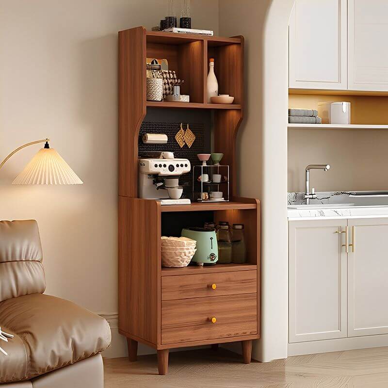 Modern Walnut Wood Kitchen Storage Cabinet with Open Shelving Main Product Image
