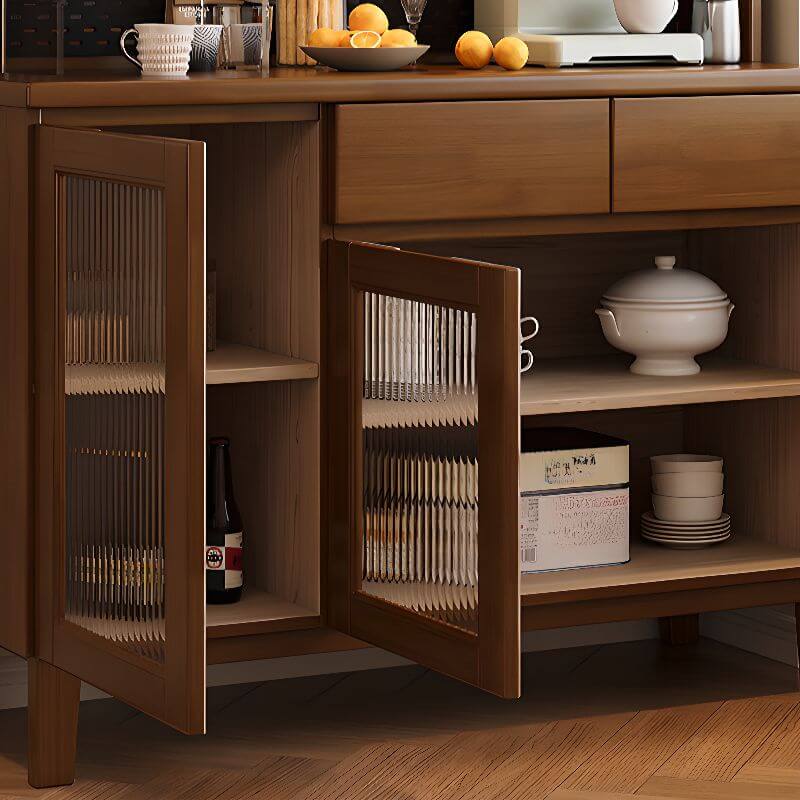 Modern Walnut Wood Sideboard/Credenza with Open Storage