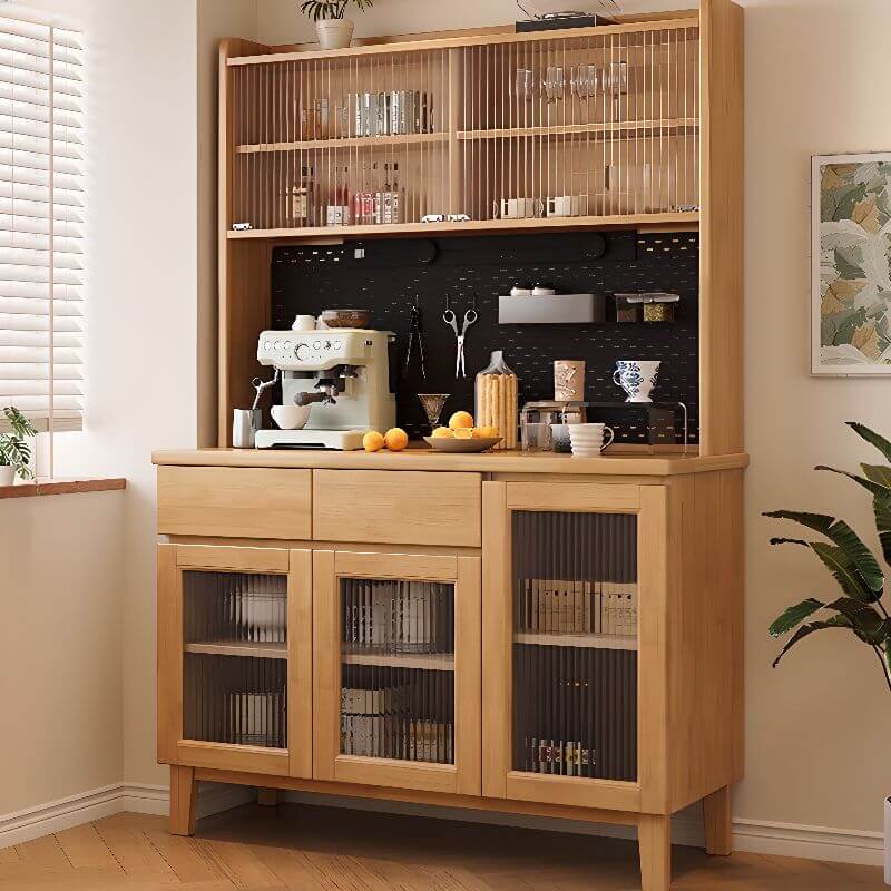 Modern Walnut Wood Sideboard/Credenza with Open Storage