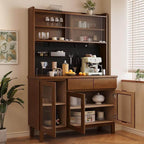 Modern Walnut Wood Sideboard/Credenza with Open Storage