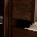 Modern Walnut Wood Sideboard With Cabinets And Drawers