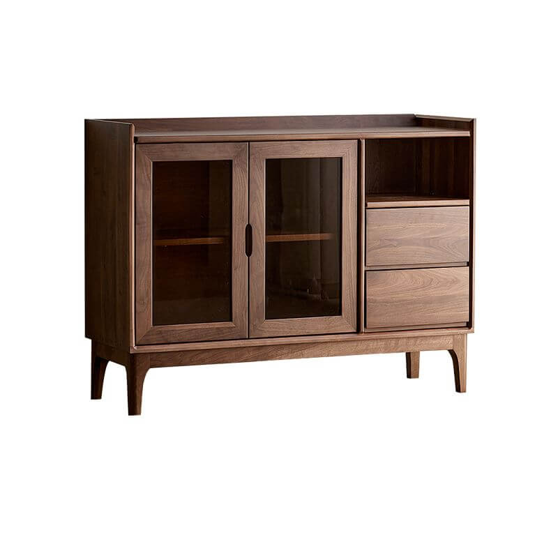 Modern Walnut Wood Sideboard With Cabinets And Drawers
