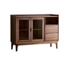 Modern Walnut Wood Sideboard With Cabinets And Drawers