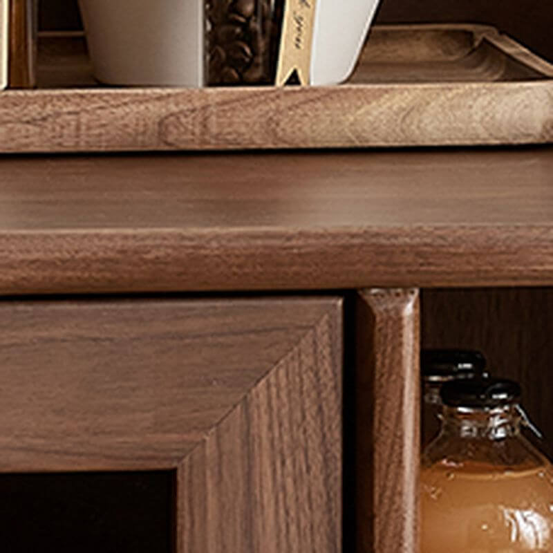Modern Walnut Wood Sideboard With Cabinets And Drawers