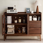 Modern Walnut Wood Sideboard With Cabinets And Drawers