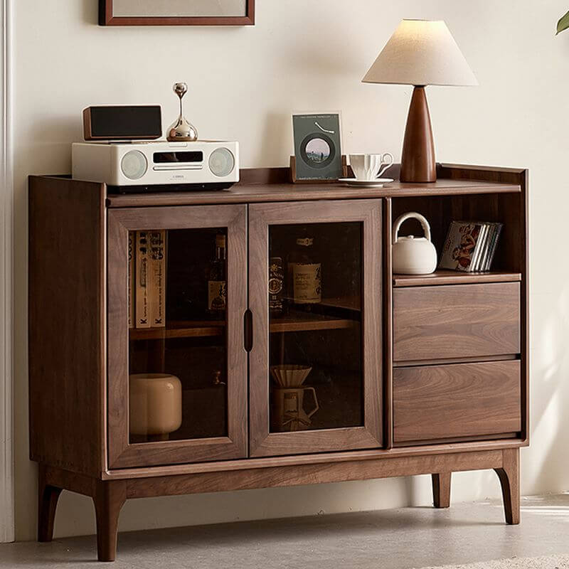 Modern Walnut Wood Sideboard With Cabinets And Drawers Main Product Image
