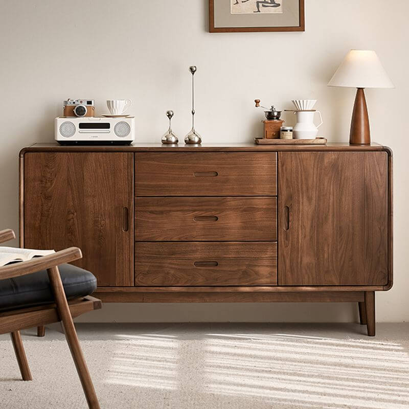 Modern Walnut Wood Sideboard with Hidden-Detail Drawers and Tapered Legs Secondary image