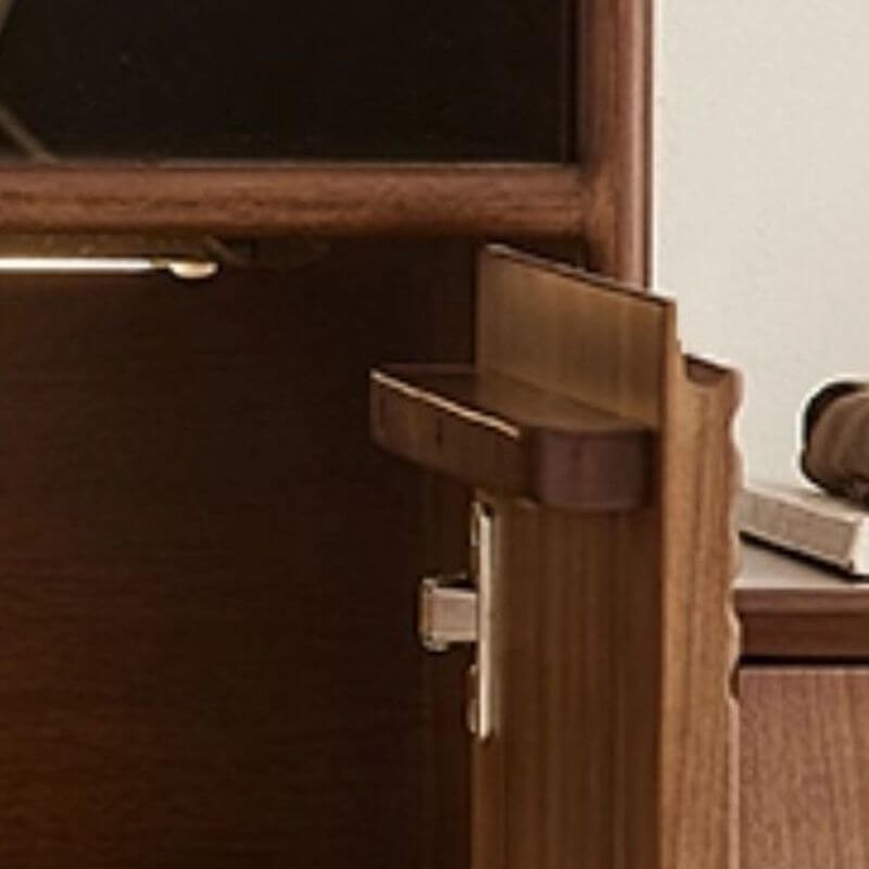 Modern Walnut Wood Sideboard with Open Storage and Cabinets