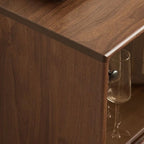 Modern Walnut Wood Sideboard with Open Storage and Cabinets