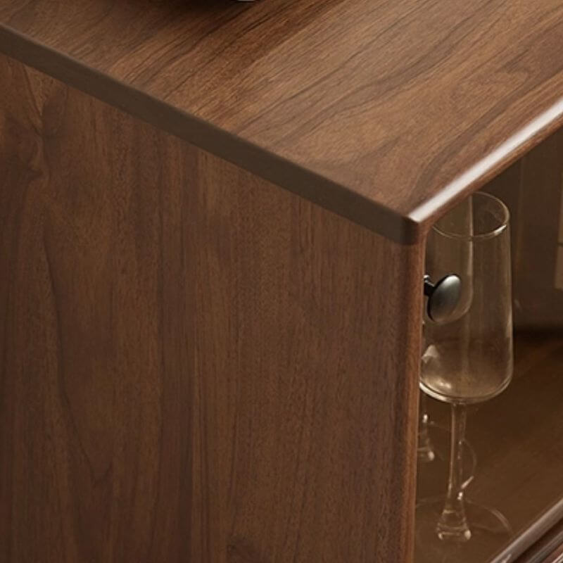 Modern Walnut Wood Sideboard with Open Storage and Cabinets