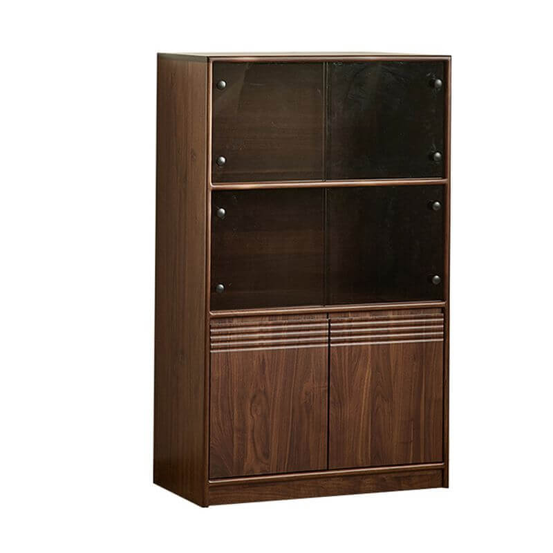 Modern Walnut Wood Sideboard with Open Storage and Cabinets