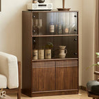 Modern Walnut Wood Sideboard with Open Storage and Cabinets Main Product Image