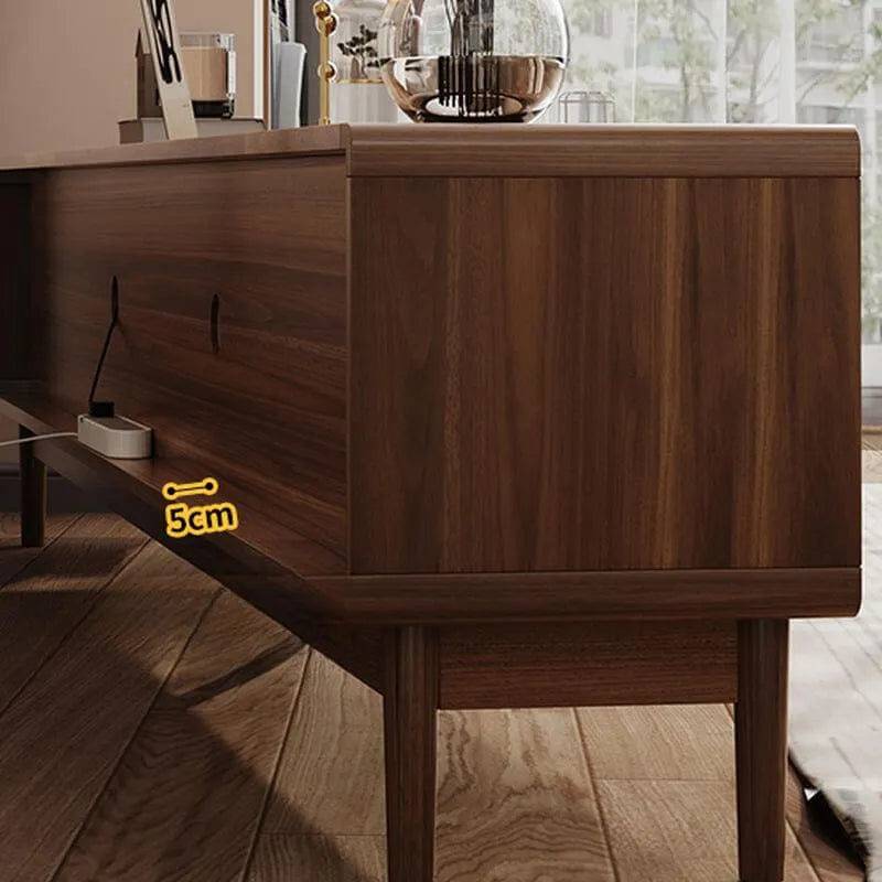 Modern Walnut Wood TV Stand with Rattan Accents and Storage