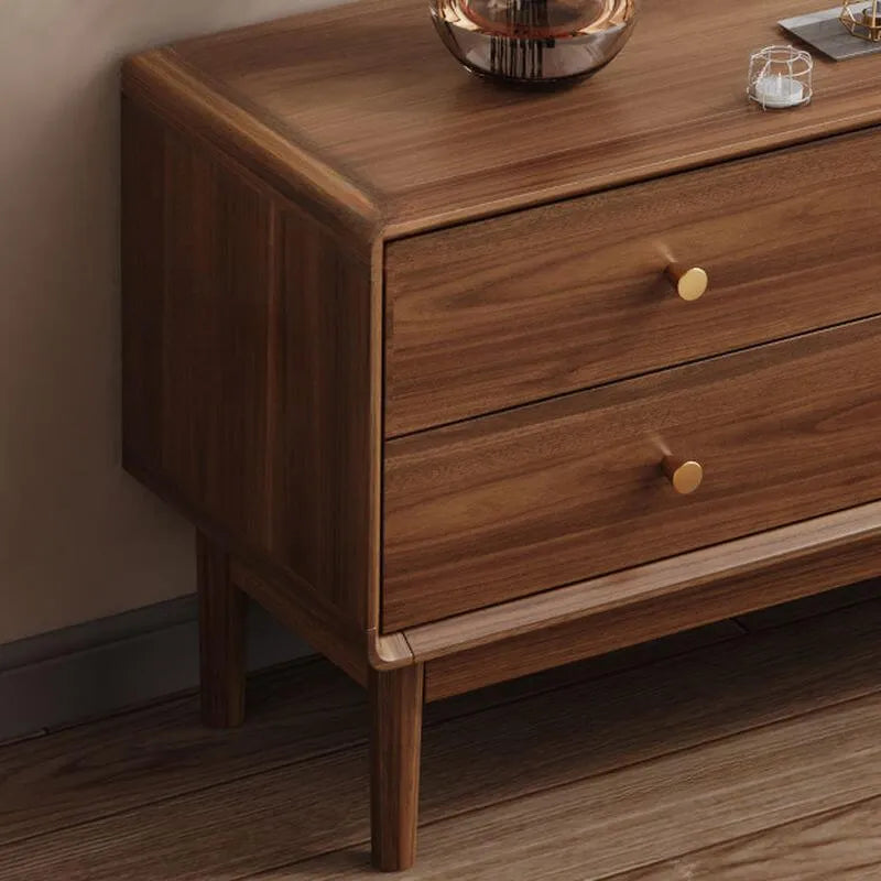 Modern Walnut Wood TV Stand with Rattan Accents and Storage