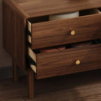 Modern Walnut Wood TV Stand with Rattan Accents and Storage