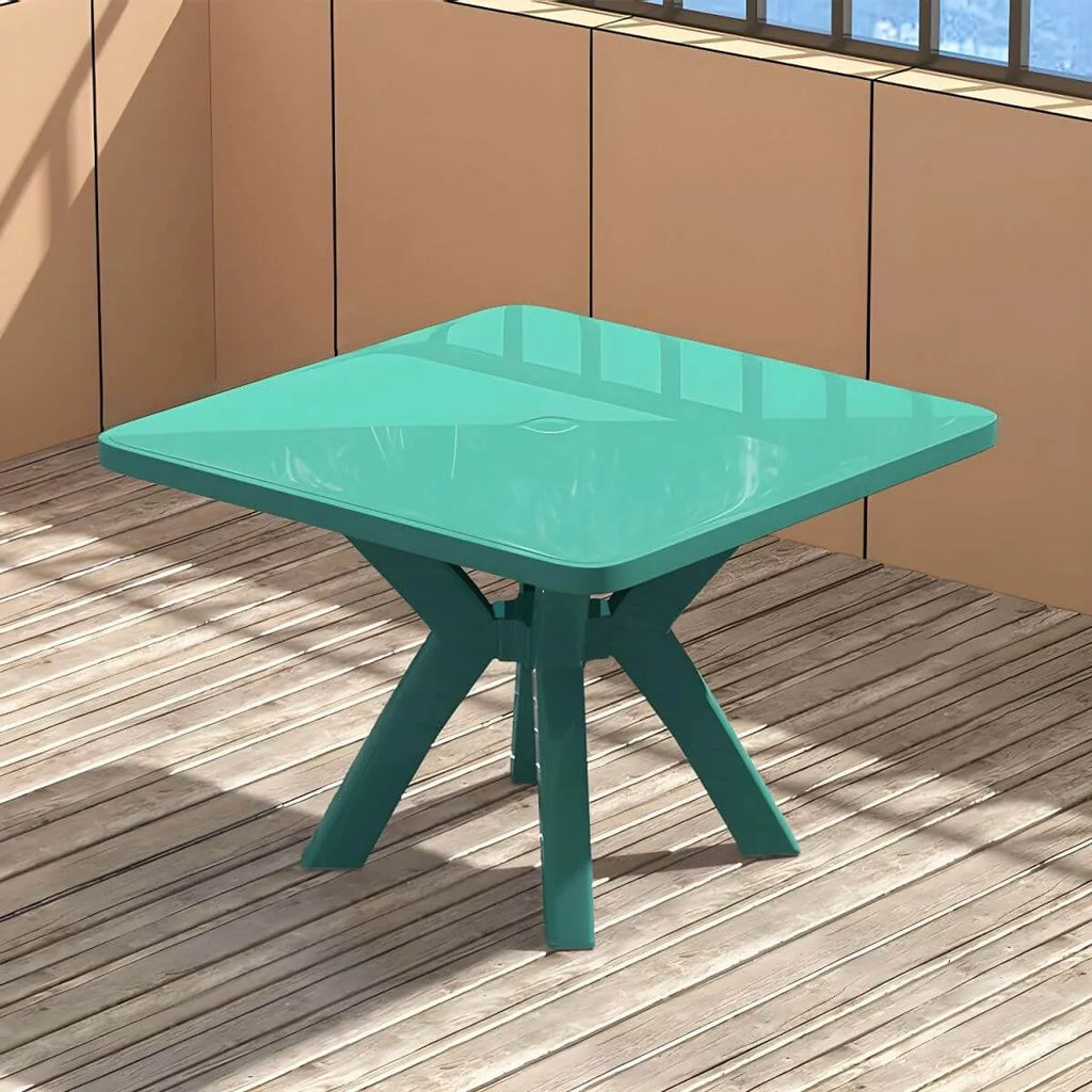 Modern Waterproof Plastic Square Patio Dining Table with Umbrella Hole