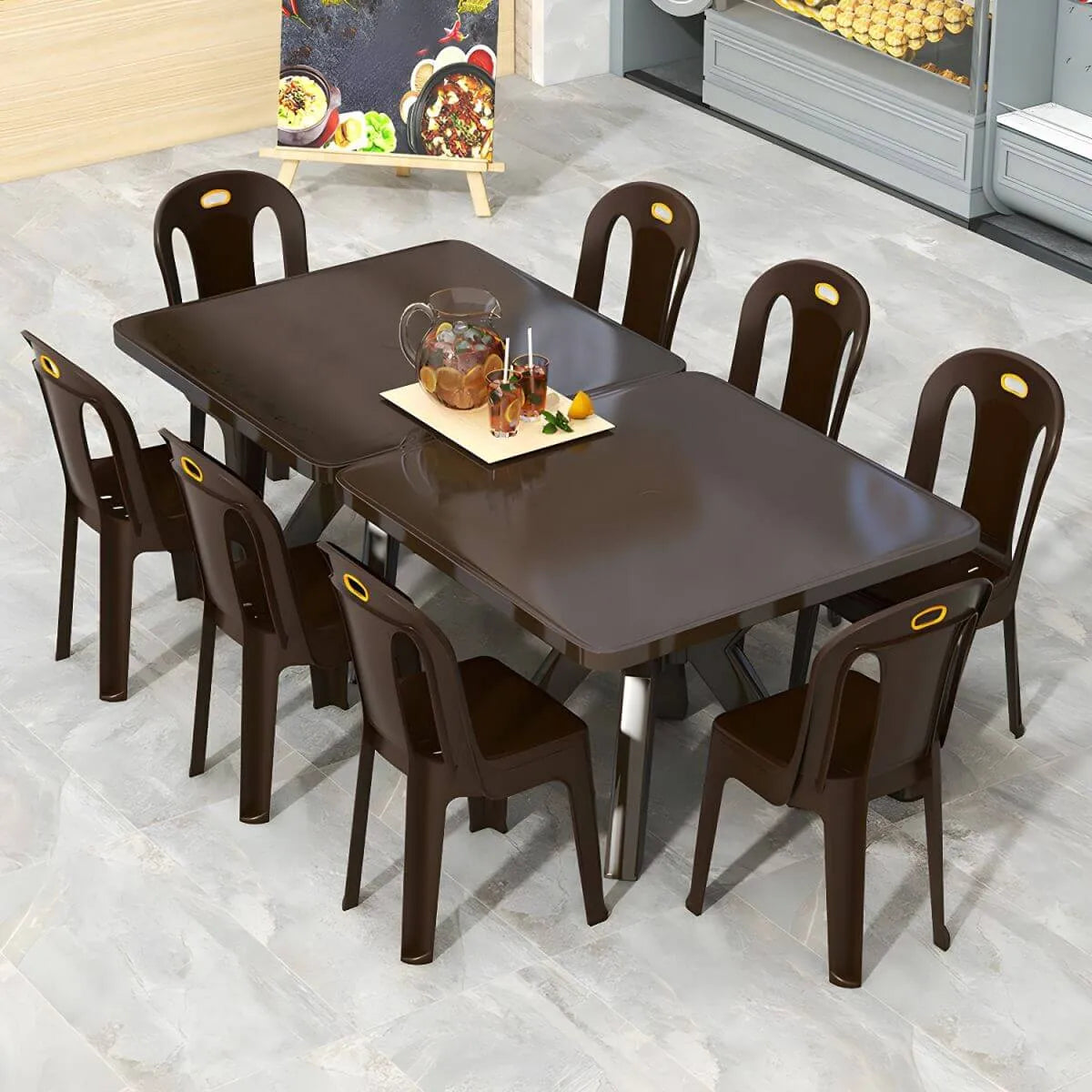 Modern Waterproof Plastic Square Patio Dining Table with Umbrella Hole