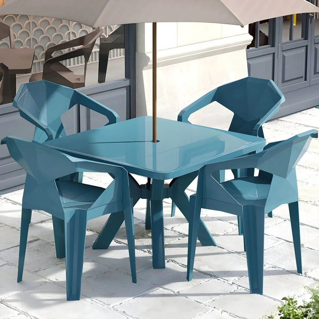 Modern Waterproof Plastic Square Patio Dining Table with Umbrella Hole