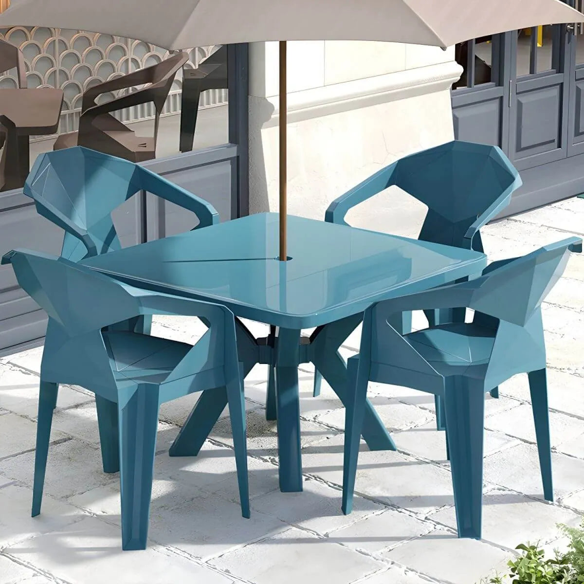 Modern Waterproof Plastic Square Patio Dining Table with Umbrella Hole