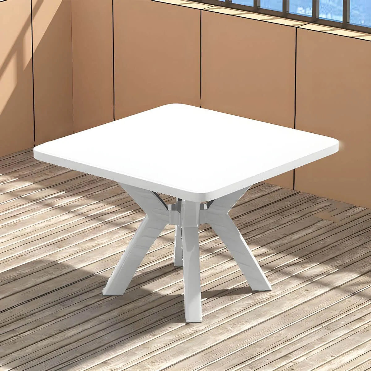 Modern Waterproof Plastic Square Patio Dining Table with Umbrella Hole White / 36