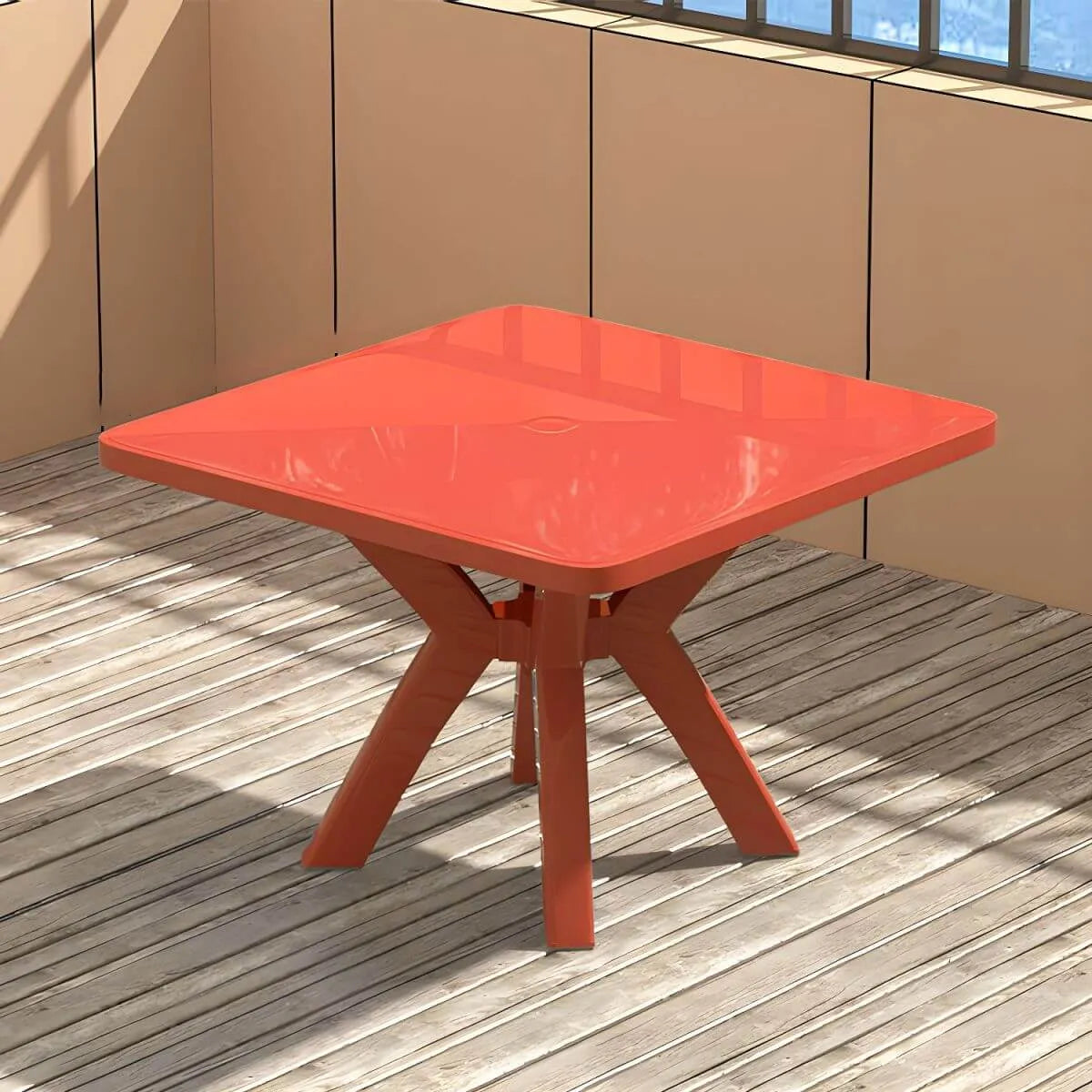 Modern Waterproof Plastic Square Patio Dining Table with Umbrella Hole